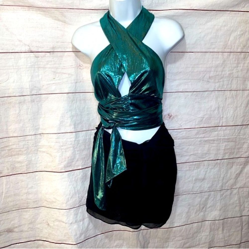 Fashion Nova Wine and Shine Metallic Top | Teal | Medium - Picture 3 of 8
